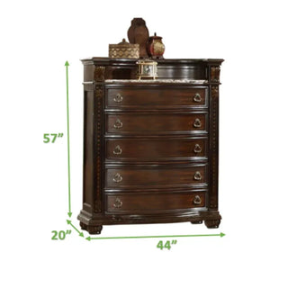 Sunvega Traditional Dark Walnut Wood Chest with Five Drawers and Metal Handles