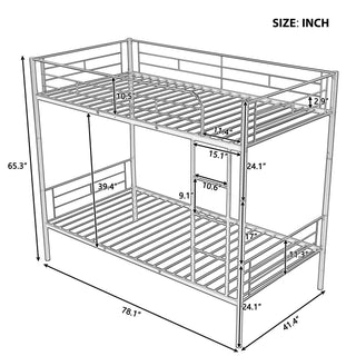 Sunvega Full Over Full Metal Bunk Bed with Chrome Finish and Guardrails