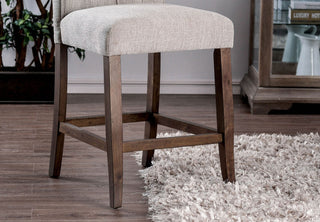 Sunvega Set of 2 Beige Chenille Upholstered Counter Height Chairs with Rustic Oak Legs
