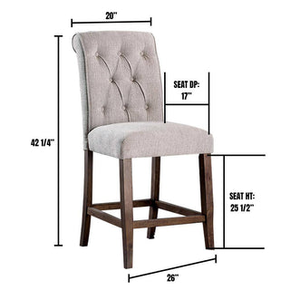 Sunvega Set of 2 Beige Chenille Upholstered Counter Height Chairs with Rustic Oak Legs