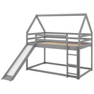 Sunvega Twin Size House Bunk Bed with Slide and Ladder for Kids Room