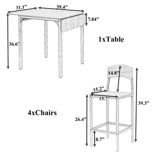 Sunvega 5-Piece Counter Height Drop Leaf Dining Table Set with Chairs for 4