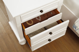 Sunvega White Finish Wood Nightstand with Hidden Drawer and Jewelry Tray
