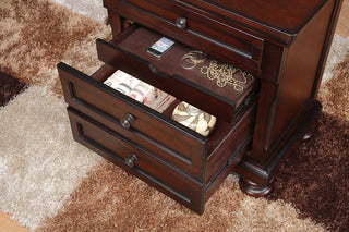 Sunvega Brown Cherry Finish Birch Veneer Nightstand with 2 Dovetail Drawers and Bun Feet