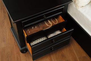 Sunvega Black Finish Wood Nightstand with 2 Dovetail Drawers and Jewelry Tray