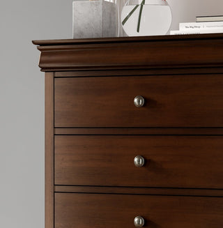 Sunvega Brown Cherry Finish Louis Phillipe Style 6 Drawer Dresser with Hidden Jewelry Storage
