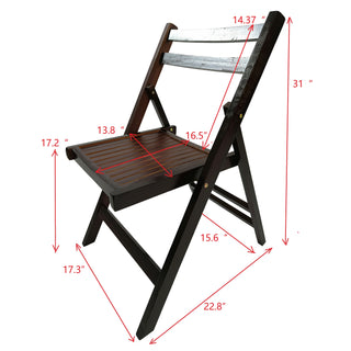 Sunvega Solid Wood Folding Chairs with Slatted Seat and Open Back for Events Set of 4