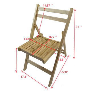 Sunvega Solid Wood Folding Chairs with Slatted Seat and Open Back for Events Set of 4