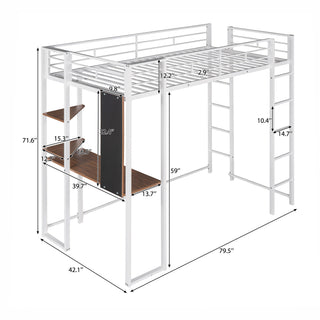 Sunvega Twin Metal Loft Bed with 2 Shelves and Desk for Study and Storage