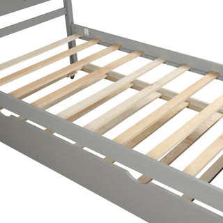 Sunvega Twin Size Platform Bed with Trundle in Espresso Made of Solid Wood