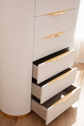 Sunvega White and Gold Detailed Chest with 6 Spacious Drawers for Bedroom