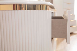 Sunvega White and Gold Lacquered 2-Drawer Nightstand with Soft-Closing Drawers