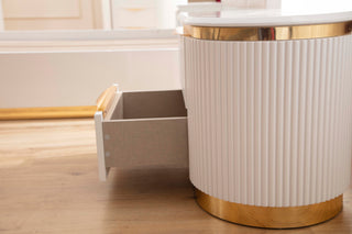 Sunvega White and Gold Lacquered 2-Drawer Nightstand with Soft-Closing Drawers