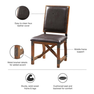 Sunvega Solid Wood Dining Chair with Faux Leather Upholstery and Crossed Beamed Support