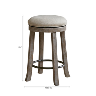 Sunvega Textured Grey Upholstered Swivel Counter Stool with Distressed Frame