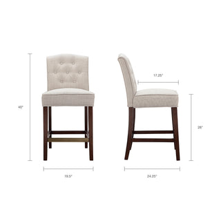 Sunvega Button Tufted Counter Stool with Espresso Wood Finish and Bronze Kick Plate
