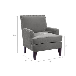 Sunvega Track Arm Club Chair with Expresso Legs and Silver Nailheads