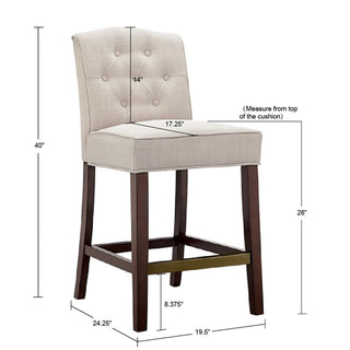 Sunvega Button Tufted Counter Stool with Espresso Wood Finish and Bronze Kick Plate