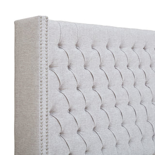 Sunvega Grey Queen Upholstery Headboard with Button Tufted and Nailhead Decor