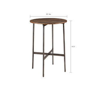 Sunvega Multi Pine Wood Finish Round Bar Table with Gun Metal Frame