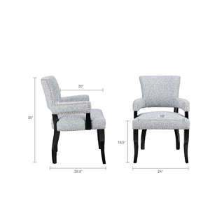 Sunvega Dawson Arm Dining Chair with Black Noir Wood Finish and Silver Nail Heads