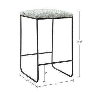 Sunvega Black Matte Metal Frame Faux Linen Upholstered Counter Stool