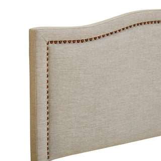 Sunvega Nailhead Trim Upholstery Headboard with Black Metal Adjustable Legs