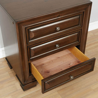 Sunvega Brown Cherry Solid Wood Transitional Nightstand with USB Outlet and Nightlight