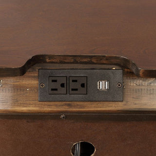 Sunvega Brown Cherry Solid Wood Transitional Nightstand with USB Outlet and Nightlight