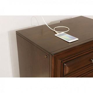Sunvega Brown Cherry Solid Wood Transitional Nightstand with USB Outlet and Nightlight