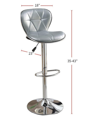 Sunvega Silver Faux Leather Adjustable Stool Set of 2 with Tufted Seats and Chrome Base