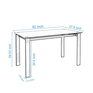 Sunvega 52 Inch Black Tempered Glass Dining Table For Dining and Living Room