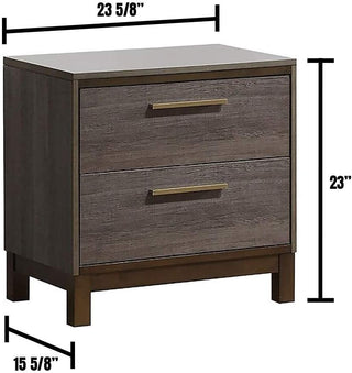 Sunvega Contemporary Two Tone Antique Gray 2 Drawer Nightstand with Brass Pulls