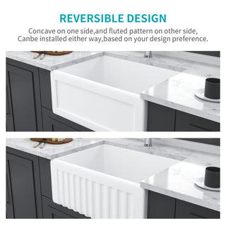 Sunvega 24 Inch White Ceramic Farmhouse Sink with Apron Front