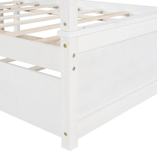 Sunvega Modern Wooden Canopy Bed with Trundle and Brushed White Finish