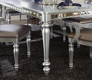 Sunvega Silver Finish Rectangular Dining Table with Mirror Trim and Draw Leaf