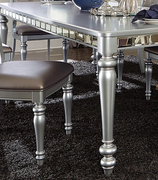 Sunvega Silver Finish Rectangular Dining Table with Mirror Trim and Draw Leaf