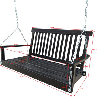 Sunvega Fir Wood Porch Swing with Armrests and Hanging Chains for Outdoor