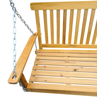 Sunvega Fir Wood Porch Swing with Armrests and Hanging Chains for Outdoor