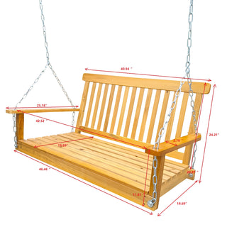 Sunvega Fir Wood Porch Swing with Armrests and Hanging Chains for Outdoor