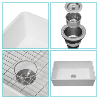 Sunvega 33 Inch White Porcelain Ceramic Farmhouse Kitchen Sink Workstation with Reversible Apron