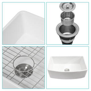 Sunvega 33 Inch White Porcelain Ceramic Farmhouse Kitchen Sink Workstation with Reversible Apron