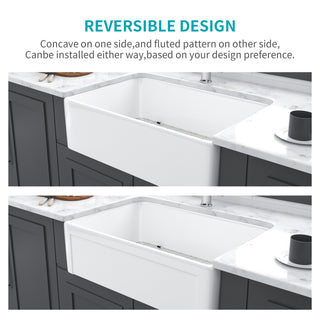 Sunvega 33 Inch White Porcelain Ceramic Farmhouse Kitchen Sink Workstation with Reversible Apron
