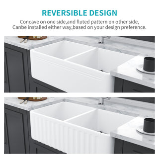 Sunvega 33 Inch White Porcelain Ceramic Farmhouse Kitchen Sink Workstation with Reversible Apron