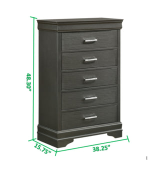 Sunvega Modern White Wood Chest with 5 Drawers and Slat System