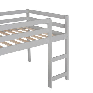 Sunvega Twin Size Wood Loft Bed with Slide Ladder and Guard Rails for Safety