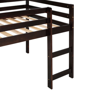Sunvega Twin Size Wood Loft Bed with Slide Ladder and Guard Rails for Safety