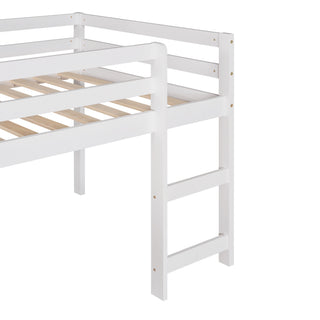 Sunvega Twin Size Wood Loft Bed with Slide Ladder and Guard Rails for Safety