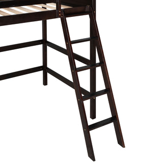 Sunvega Solid Wood Twin Size Loft Bed with Ladder and Guard Rails for Safety