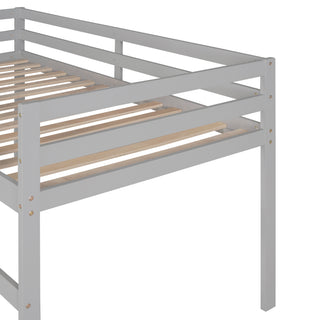 Sunvega Twin Size Wood Loft Bed with Slide Ladder and Guard Rails for Safety